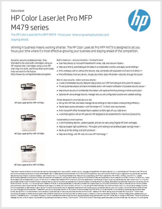 HP MFP M479fdw Color Printer Product Brochure