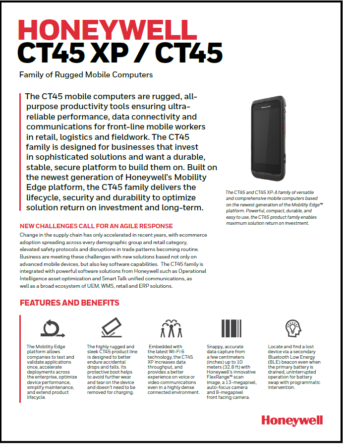 Honeywell CT45 Rugged Mobile Computers Product Brochure