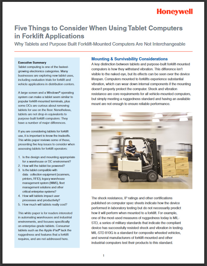 Five Things to Consider When Using Tablet Computers in Forklift Applications