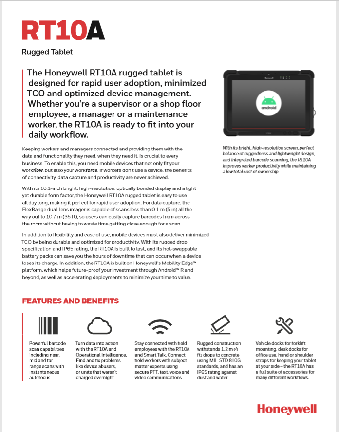 Honeywell RT10 Product Brochure