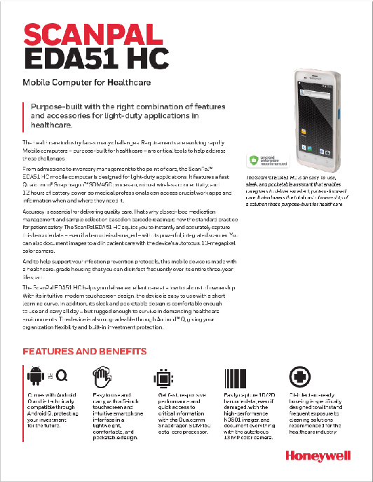 Honeywell ScanPal EDA51 HC Product Brochure