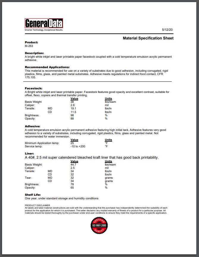 M-263 Material Specification Sheet