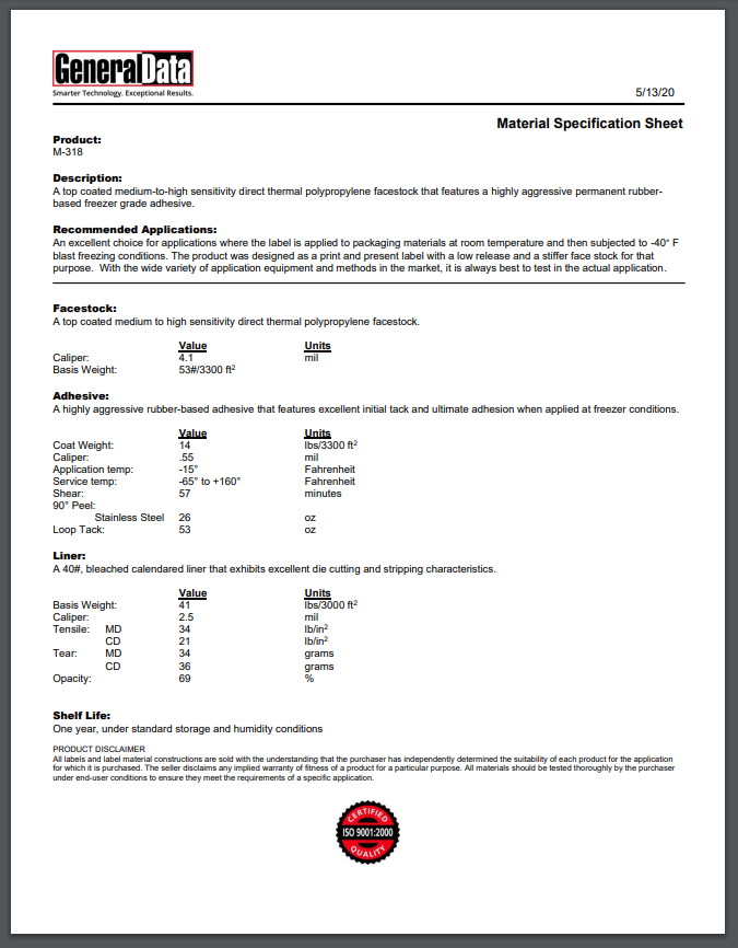 M-318 Material Specification Sheet