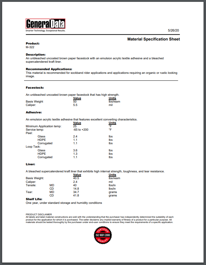 M-322 Material Specification Sheet