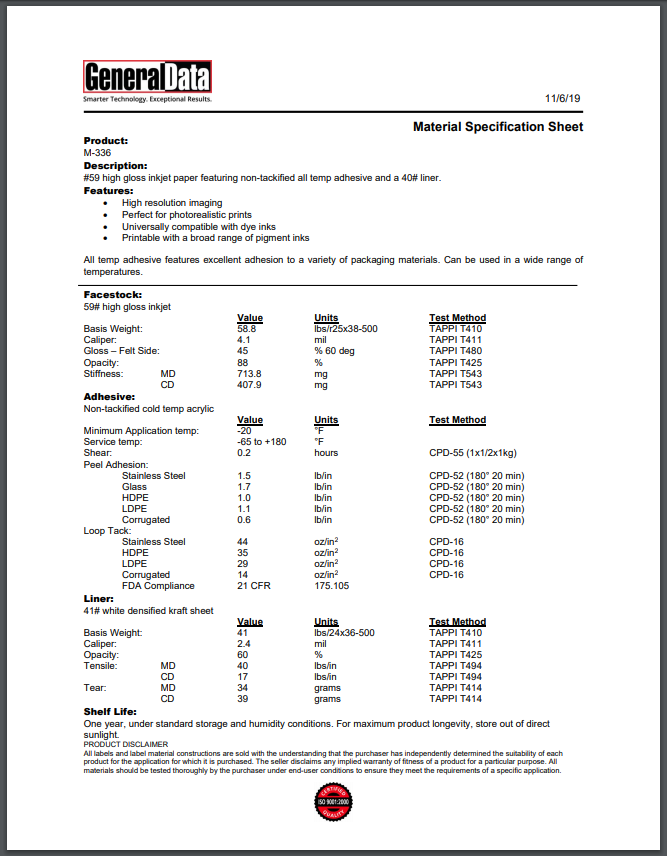 M-336 Material Specification Sheet