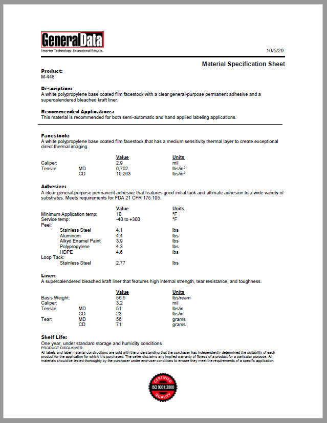 M-448 Material Specification Sheet