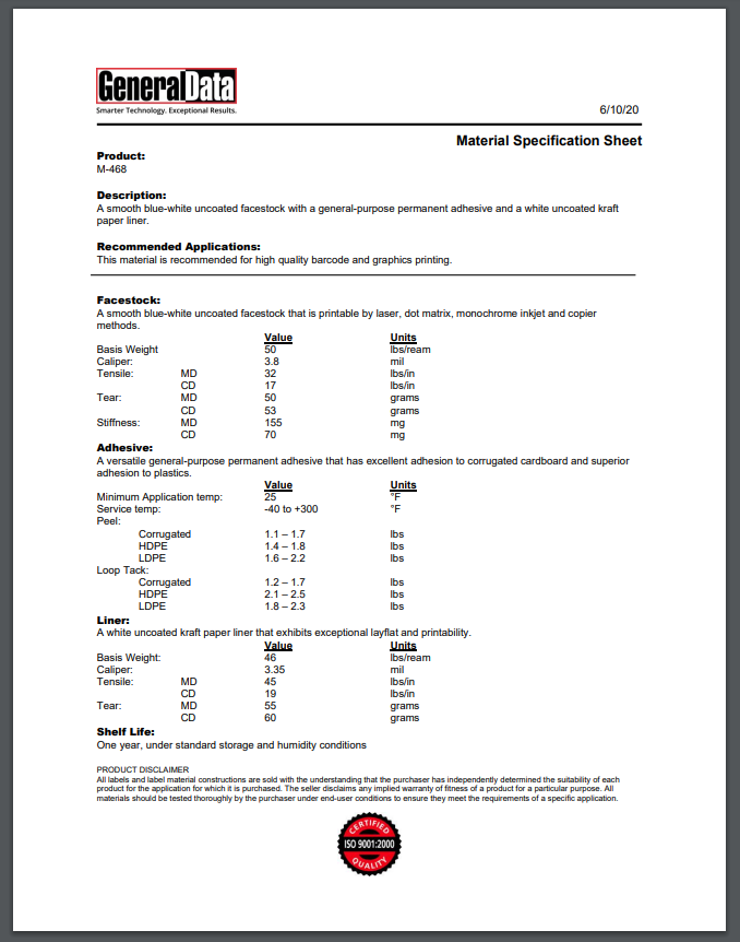 M-468 Material Specification Sheet