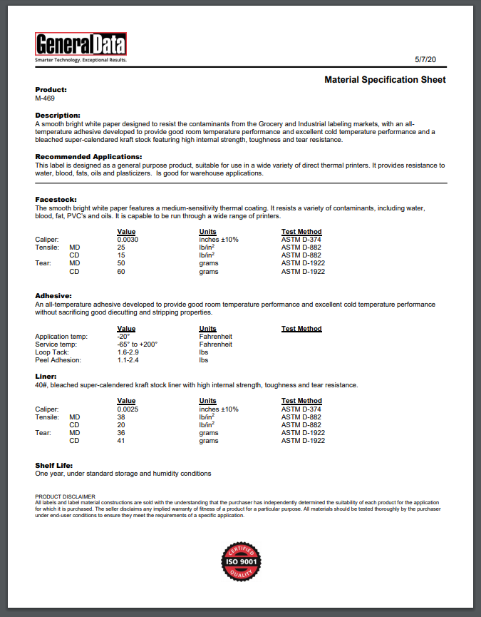 M-469 Material Specification Sheet