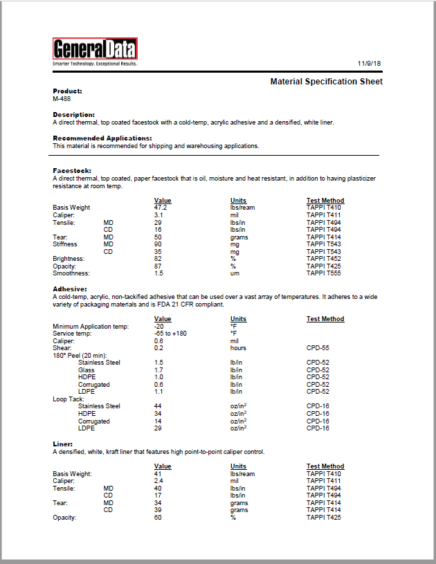 M-488 Material Specification Sheet