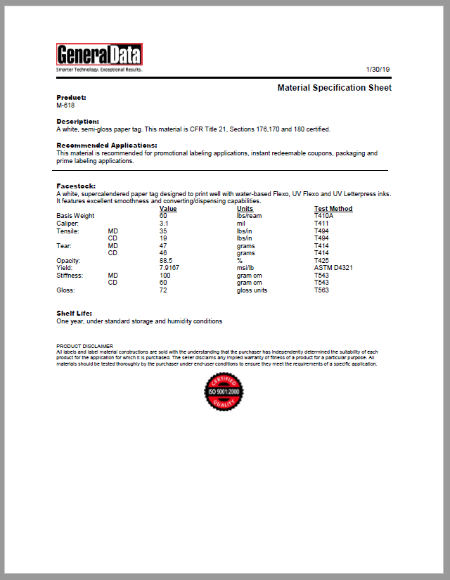 M-618 Material Specification Sheet