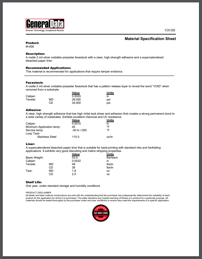 M-656 Material Specification Sheet