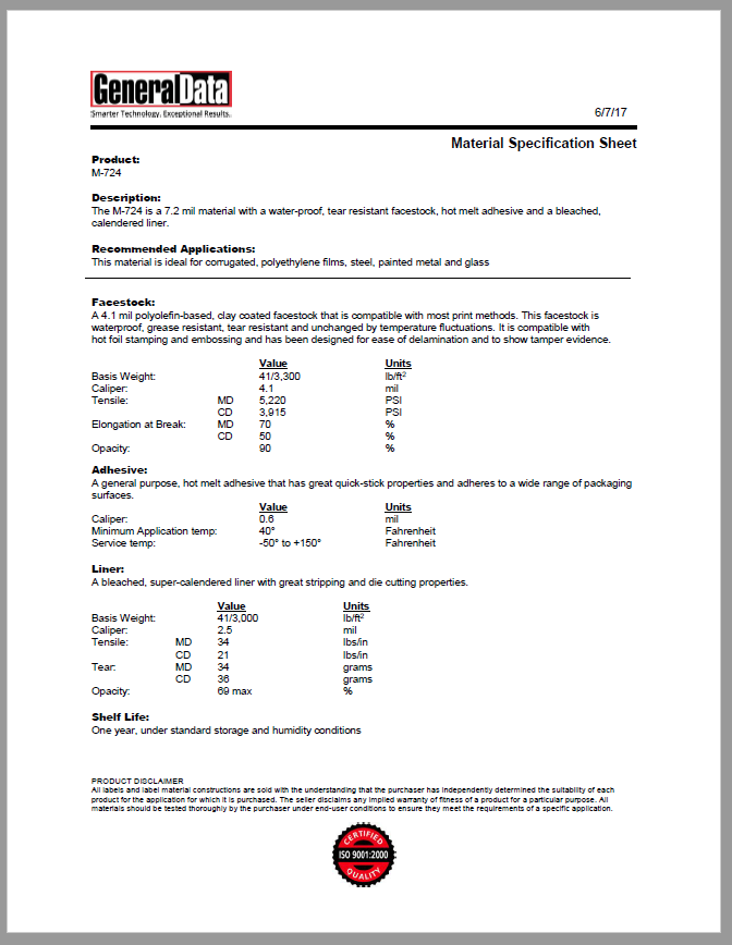 M-724 Material Specification Sheet