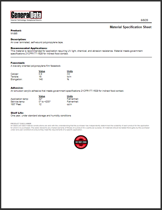 M-895 Material Specification Sheet 
