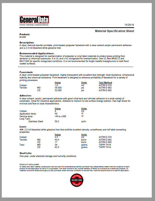 M-896 Material Specification Sheet