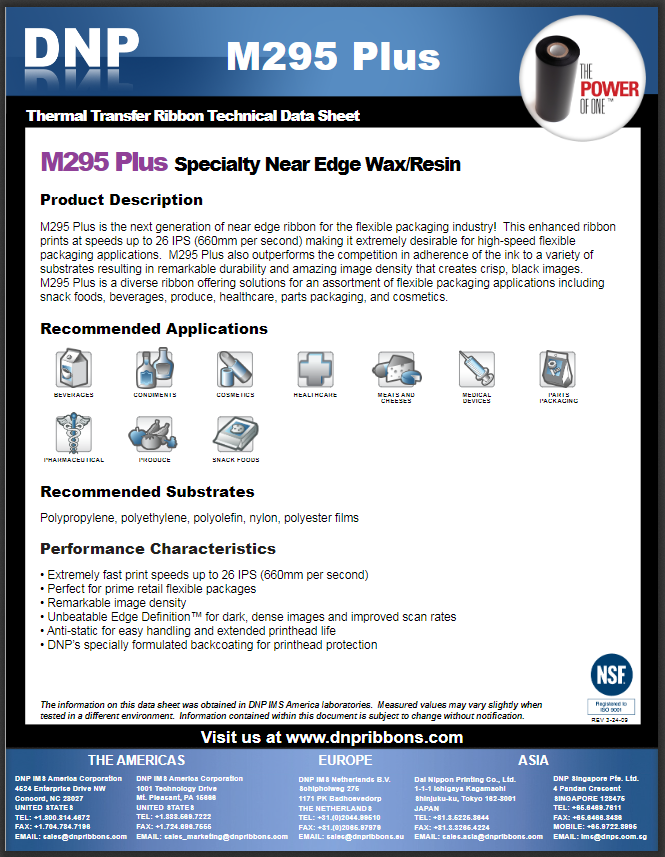 M295plus Specification Sheet