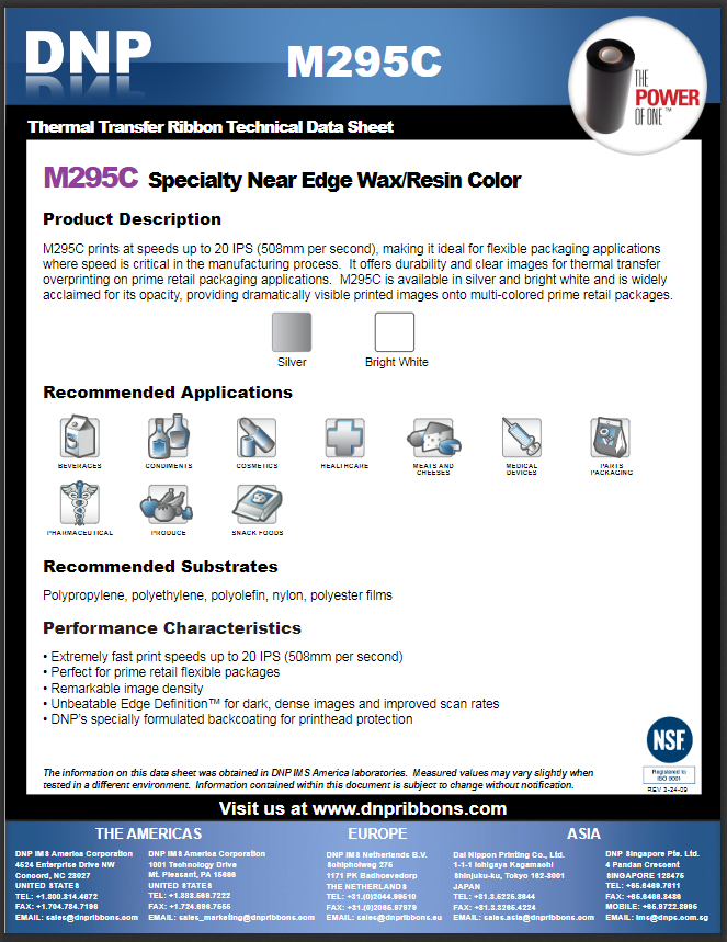 M295C Specification Sheet