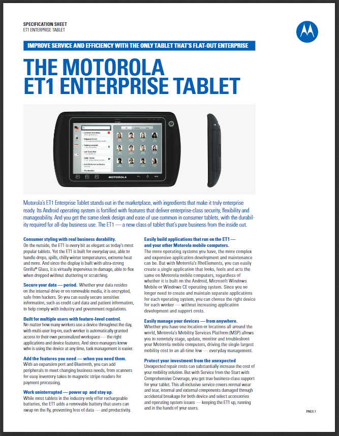 Motorola ET1 Product Brochure