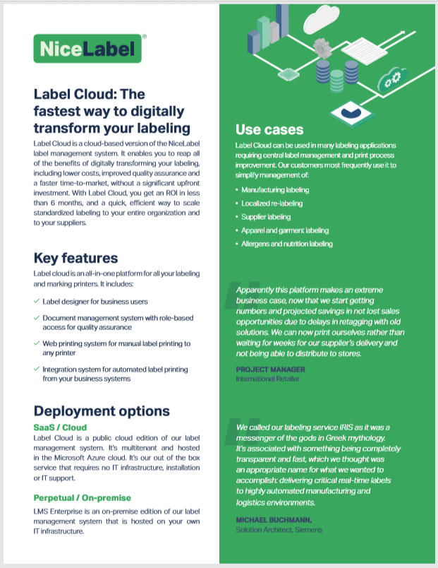 NiceLabel Label Cloud Product Brochure