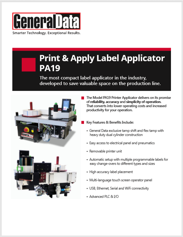 PA19 Print and Apply Label Applicator Product Brochure