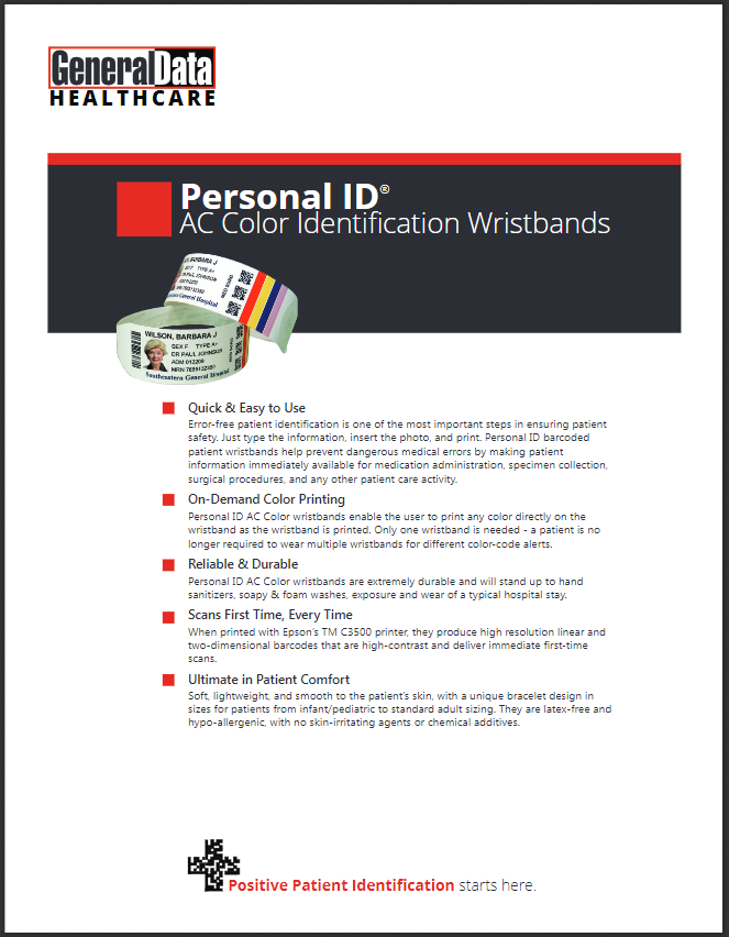 View or download the Personal ID AC Color Wristbands Product Brochure