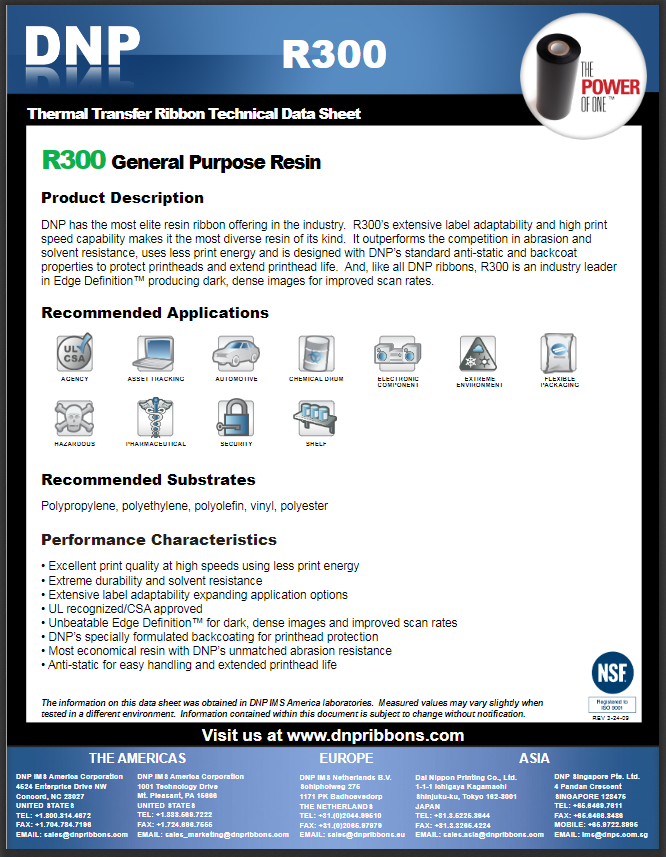 R300 Specification Sheet