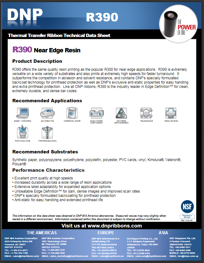 R390 Specification Sheet