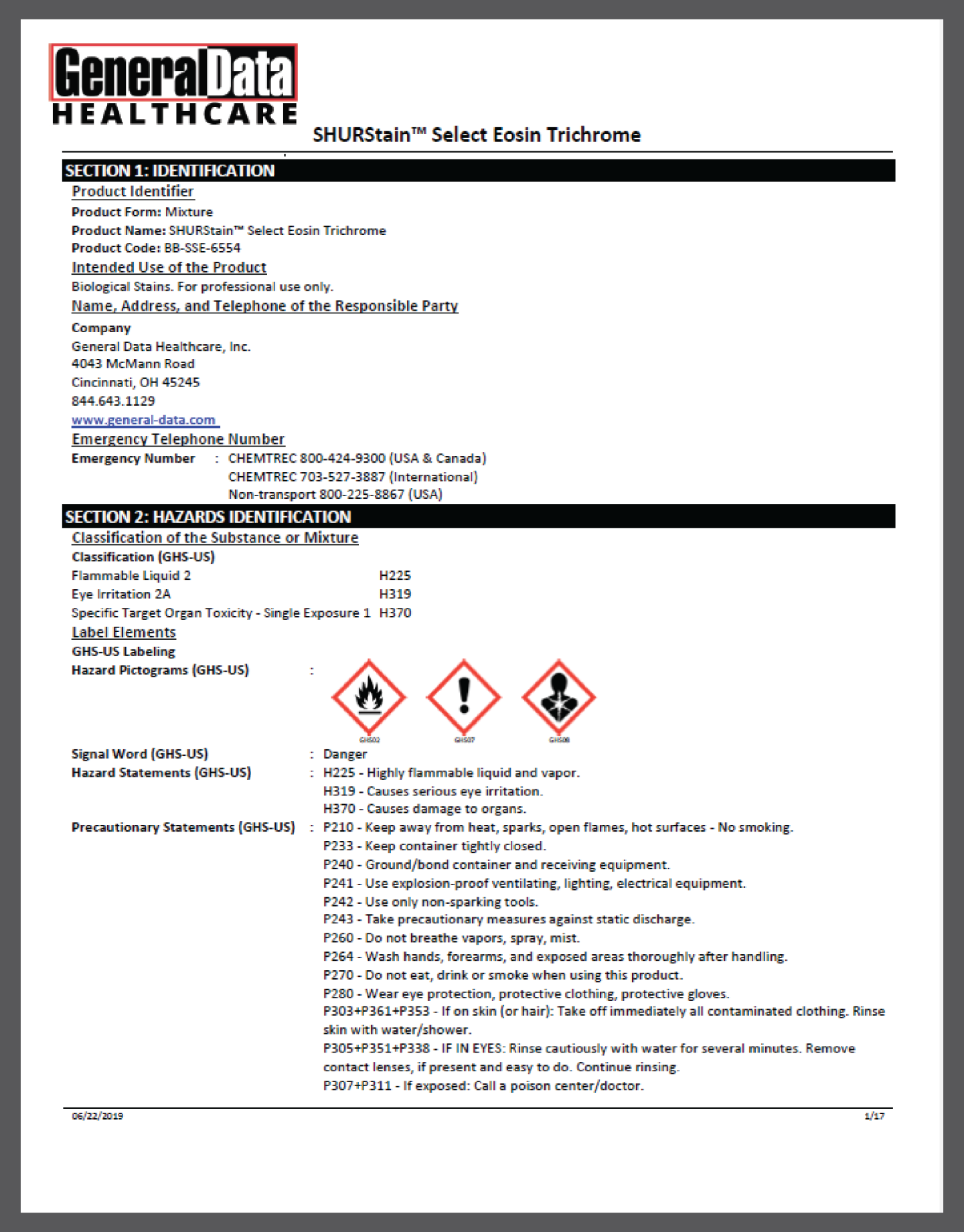 SHURStain Select Eosin Trichrome Safety Data Sheet