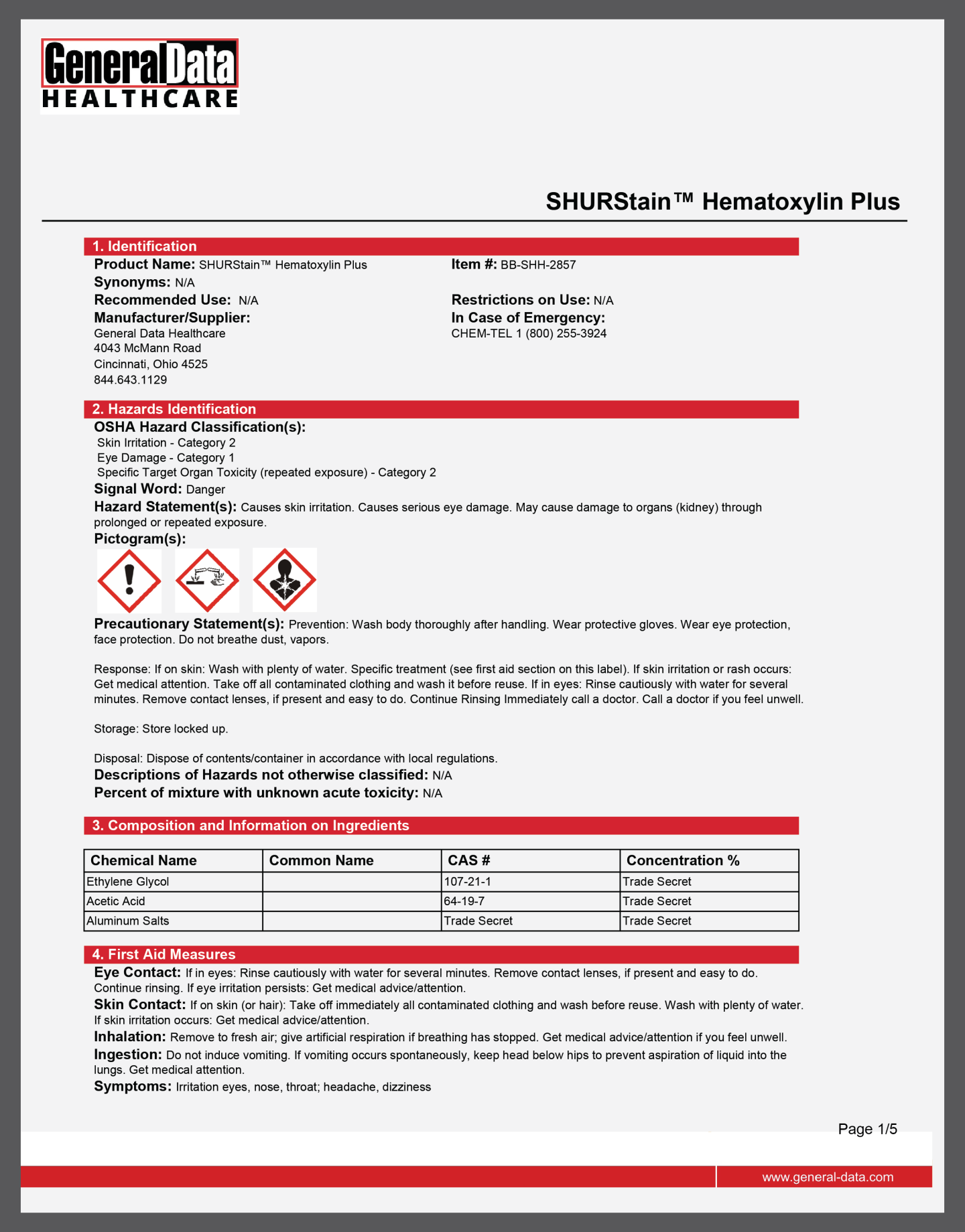 SHURStain Hematoxylin Plus Safety Data Sheet 