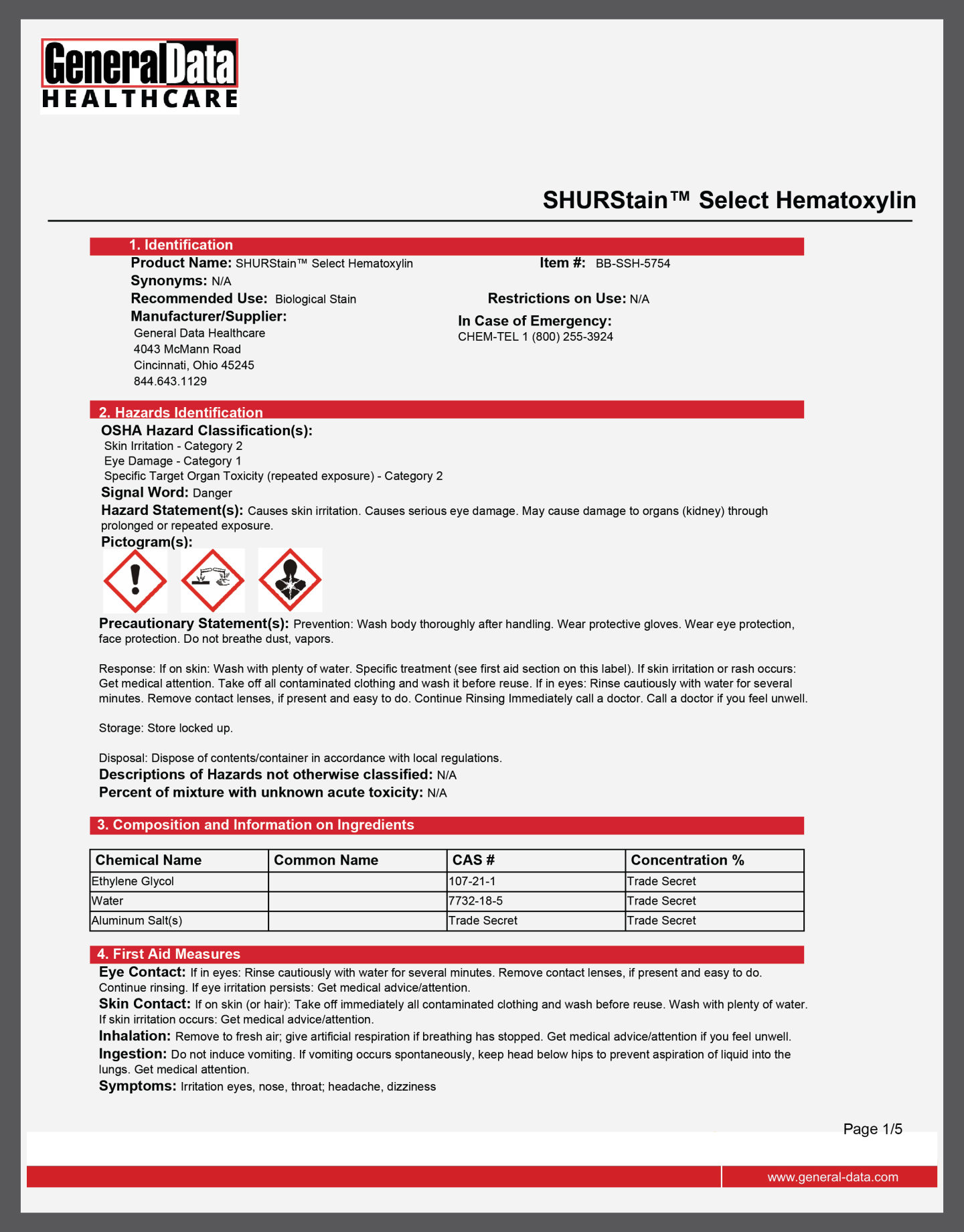 SHURStain Select Hematoxylin Safety Data Sheet 