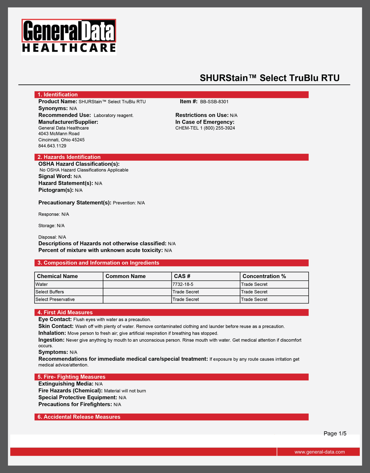 SHURStain Select TruBlu RTU Safety Data Sheet 