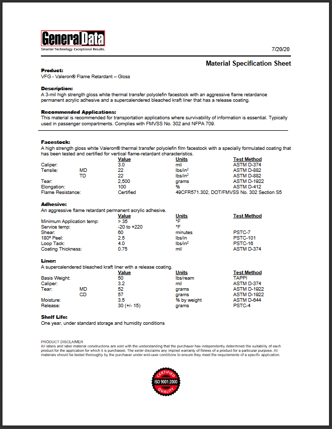 VFG Specification Sheet