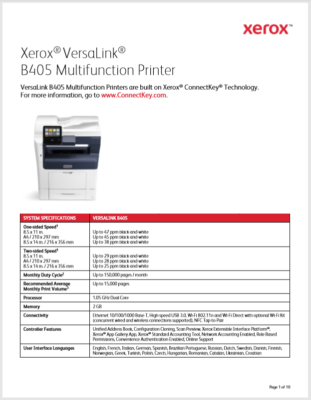 Xerox VersaLink B405 Multifunction Printer Product Brochure