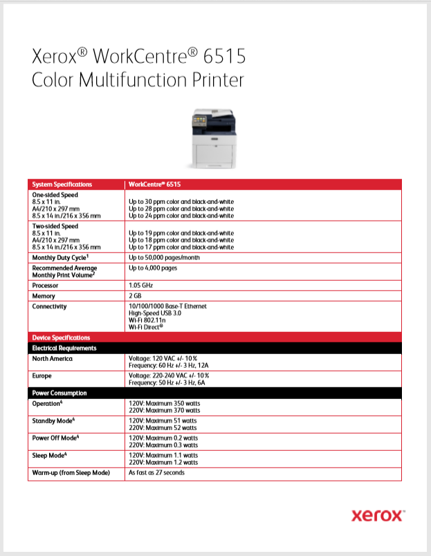 Xerox WorkCentre 6515 Color Multifunction Printer Product Brochure