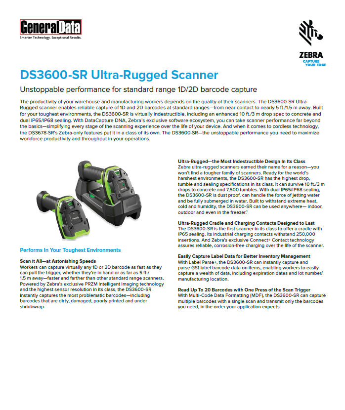 Zebra 3600-SR for Standard Range Product Brochure