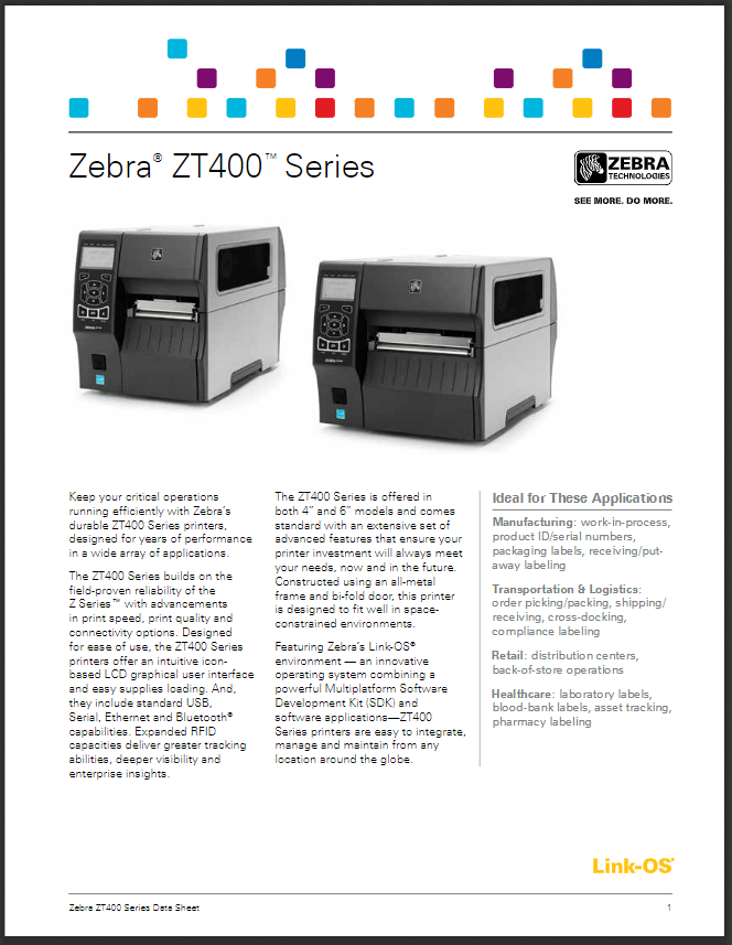 Zebra ZT410 Thermal Printer Product Brochure
