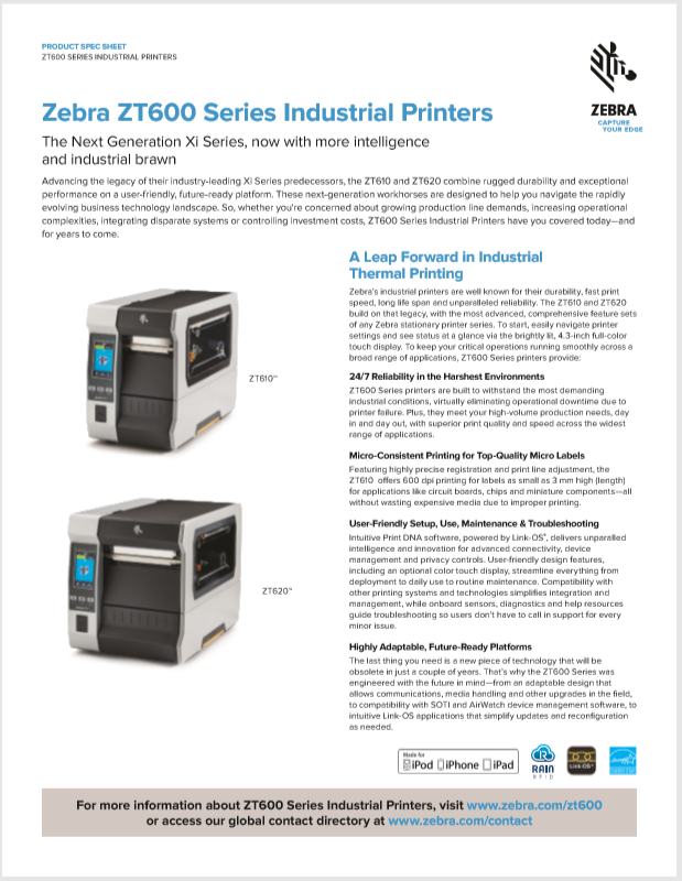 Zebra ZT610 Product Brochure